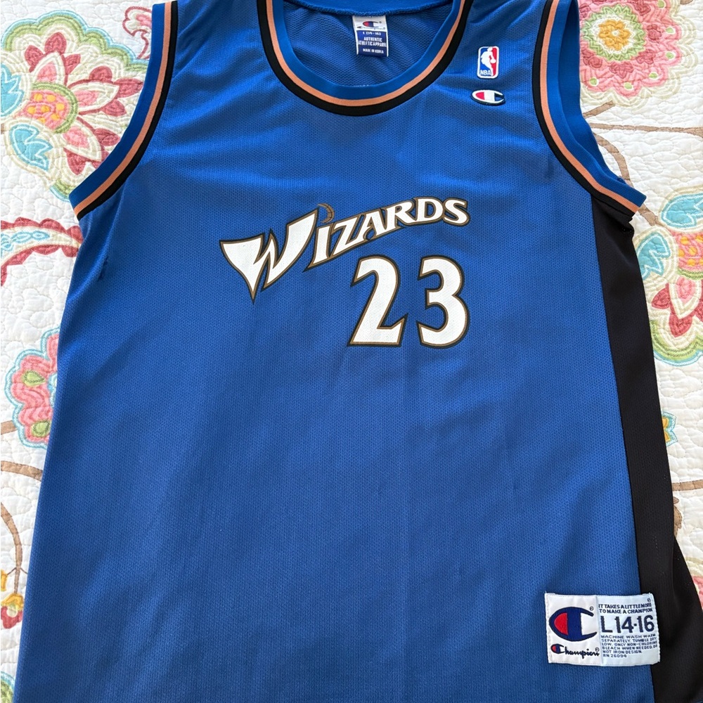 Champion Blue and Black Wizards Basketball Jersey.  Large 14-16.